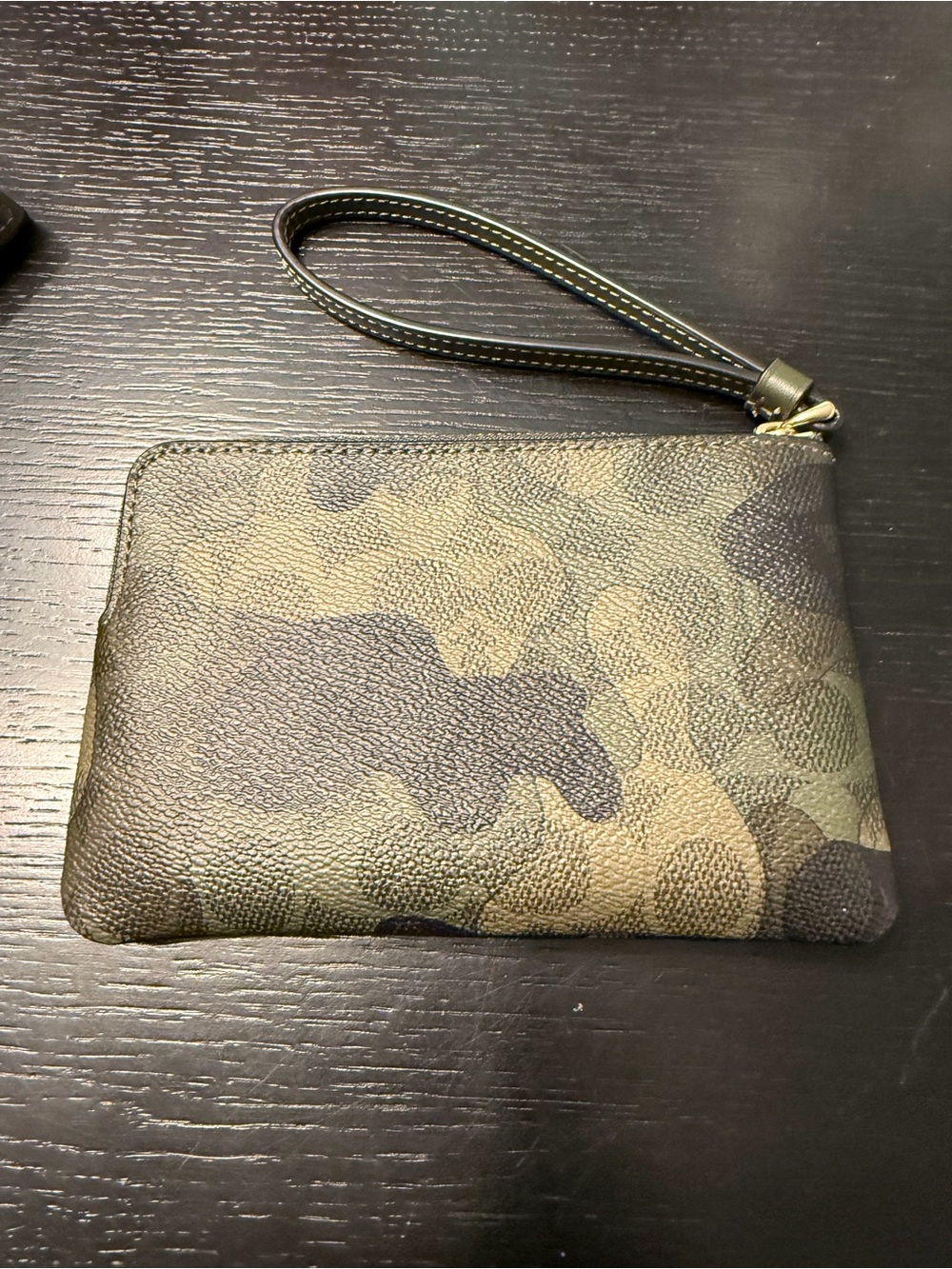 Coach Dark Cypress Leather Wristlet with Gold Zipper